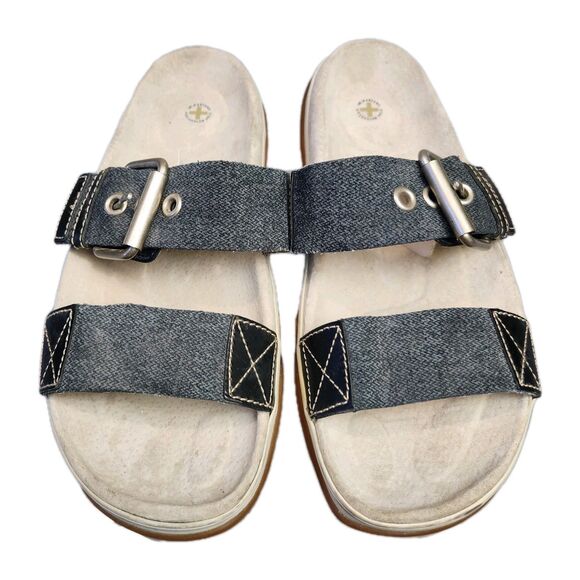 Dr Martens Sandals Mens 10 Denim Double Strap Thick Chunky Slides Beach Vacation - Picture 5 of 9